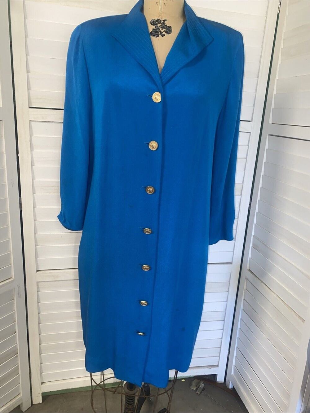 Vintage YL By Yair Women’s Turquoise Long Sleeve Sheath 100% Silk Dress Sz Large